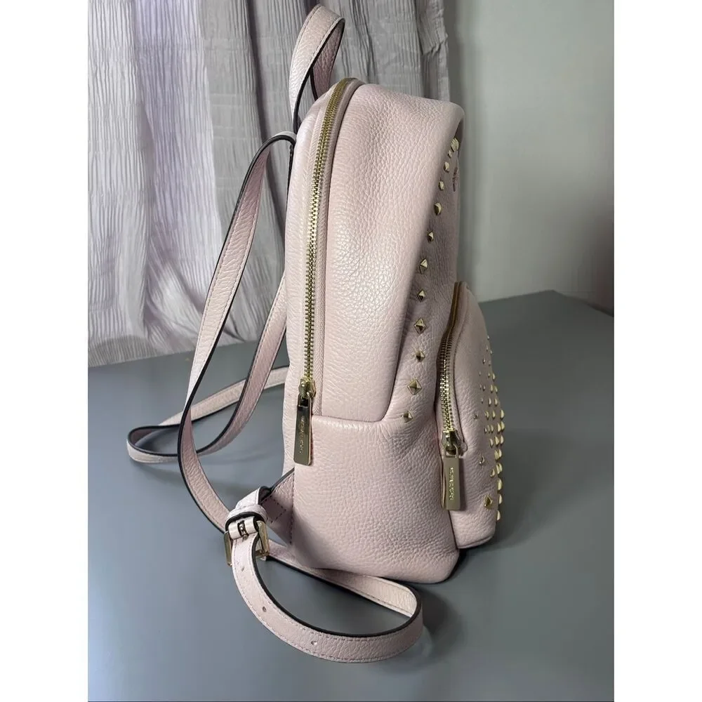 Michael Kors Medium Studded Pebbled Leather Backpack powder blush ballet pink